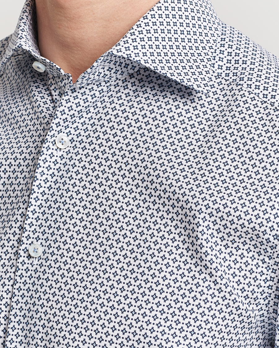 Heren | Overhemden | Stenströms | Slimline Cut Away All Over Print Shirt White