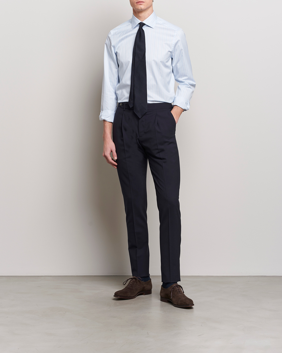 Heren |  | Stenströms | Slimline Cut Away Multi Stripe Shirt Light Blue