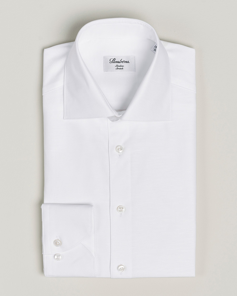 Heren | Overhemden | Stenströms | Slimline Cotton/Linen Cut Away Shirt White