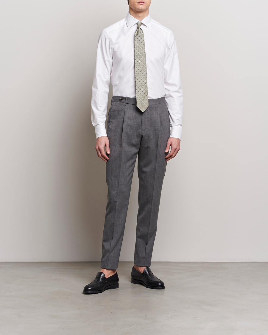 Heren | Overhemden | Stenströms | Slimline Cotton/Linen Cut Away Shirt White