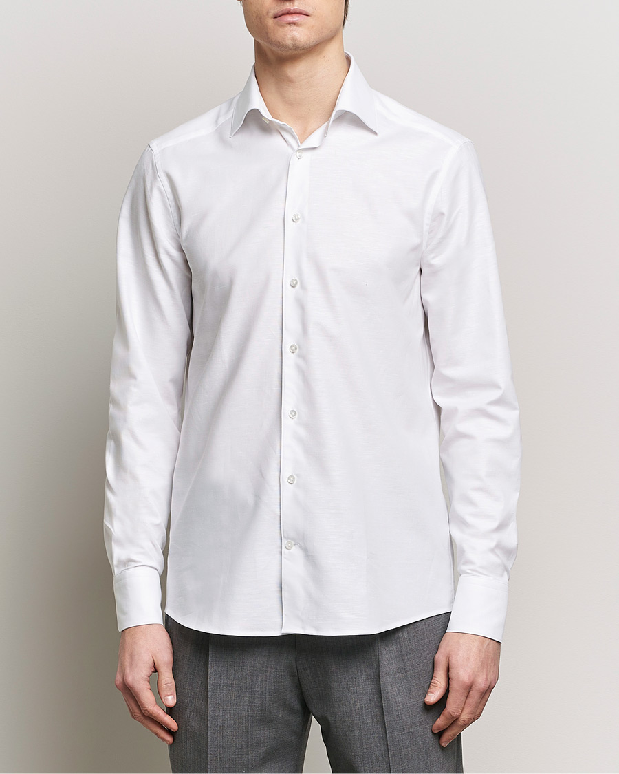 Heren | Overhemden | Stenströms | Slimline Cotton/Linen Cut Away Shirt White