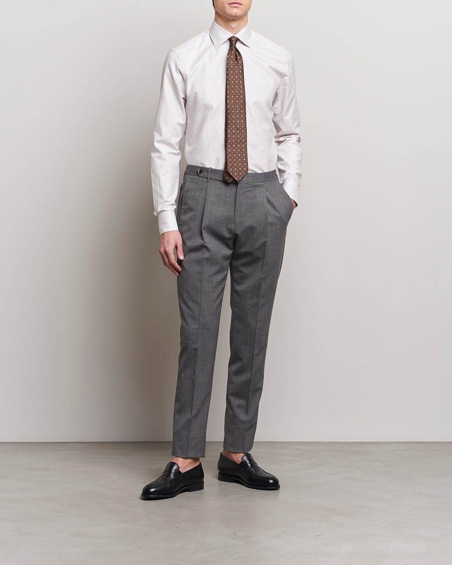 Heren | Formeel | Stenströms | Slimline Cotton/Linen Cut Away Shirt Light Brown