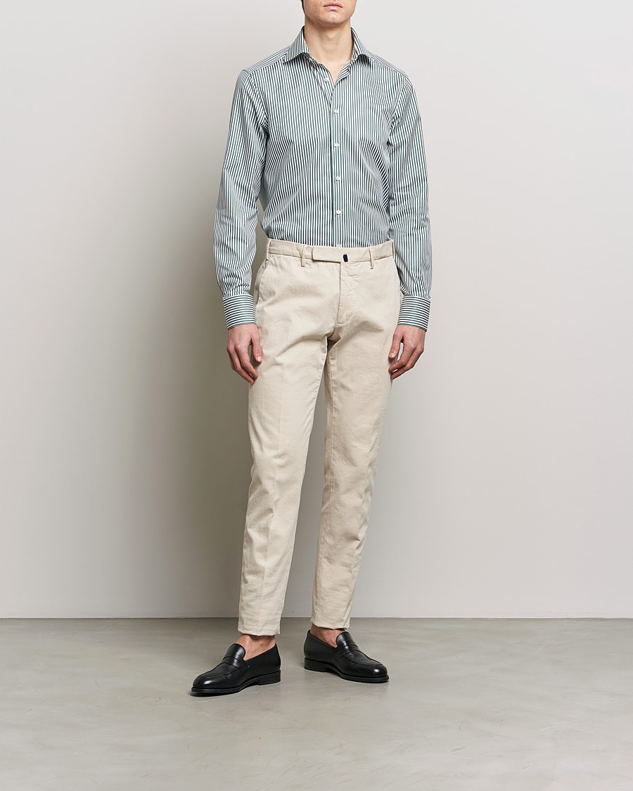 Heren | Zakelijke overhemden | Stenströms | Slimline Cut Away Striped Shirt Green