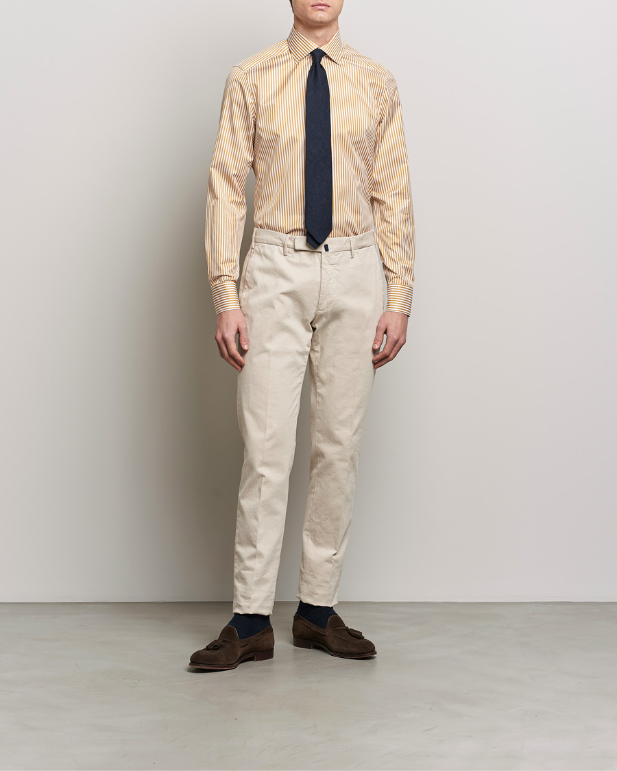 Heren | Zakelijke overhemden | Stenströms | Slimline Cut Away Striped Shirt Yellow