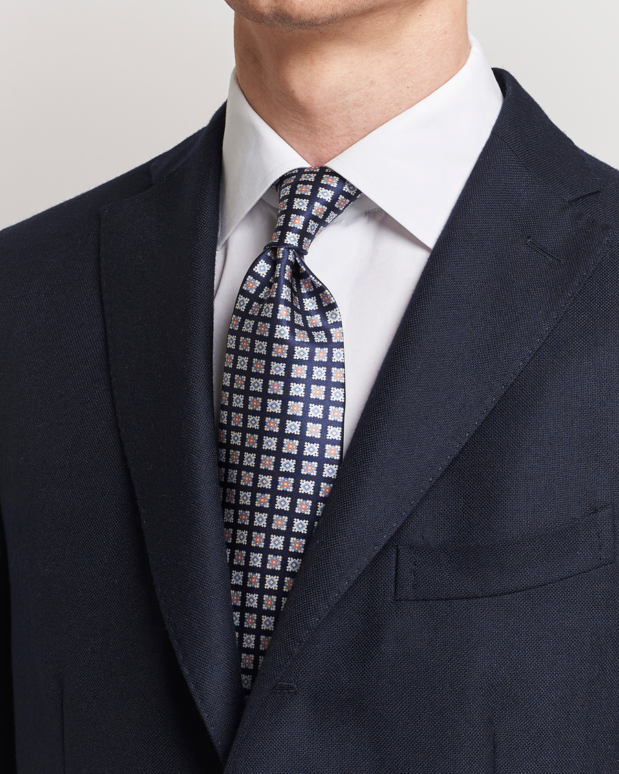 Heren | Stropdassen | Stenströms | Printed Silk Tie Navy