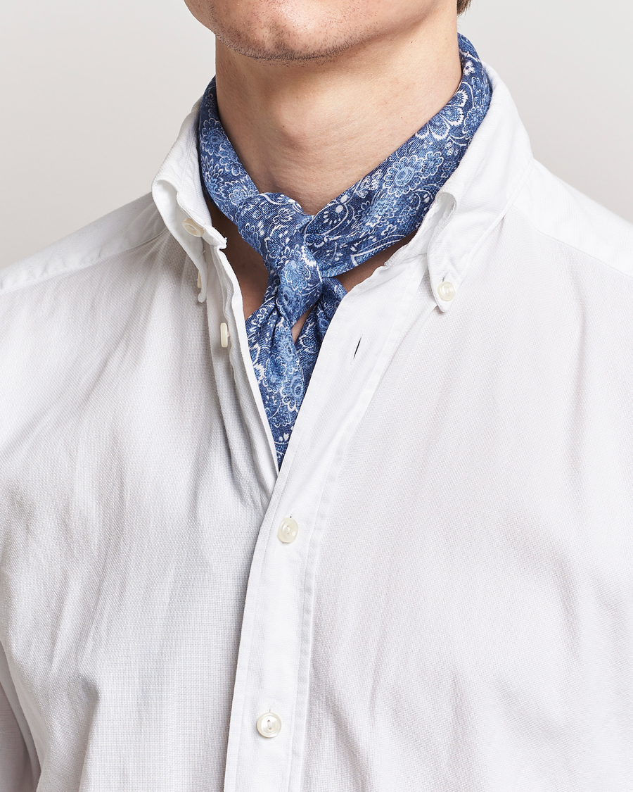 Herre | Assesoarer | Stenströms | Flower Printed Linen Bandana Blue