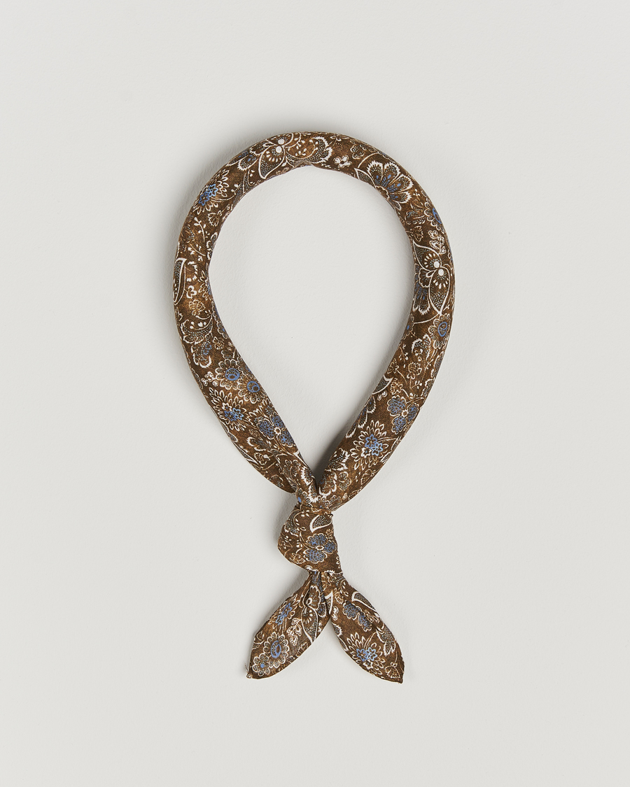 Heren | Stenströms Flower Printed Linen Bandana Brown | Stenströms | Flower Printed Linen Bandana Brown