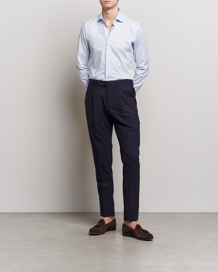 Heren | Overhemden | Mazzarelli | Soft Cotton Cut Away Shirt Light Blue