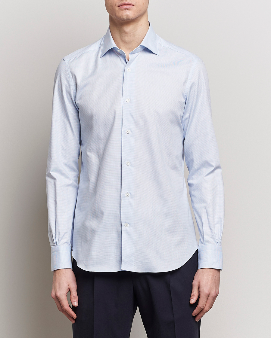 Heren | Mazzarelli | Mazzarelli | Soft Cotton Cut Away Shirt Light Blue