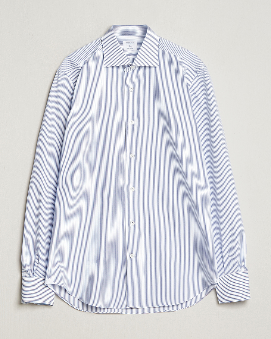 Heren | Overhemden | Mazzarelli | Soft Cotton Cut Away Shirt Blue Pinstripe