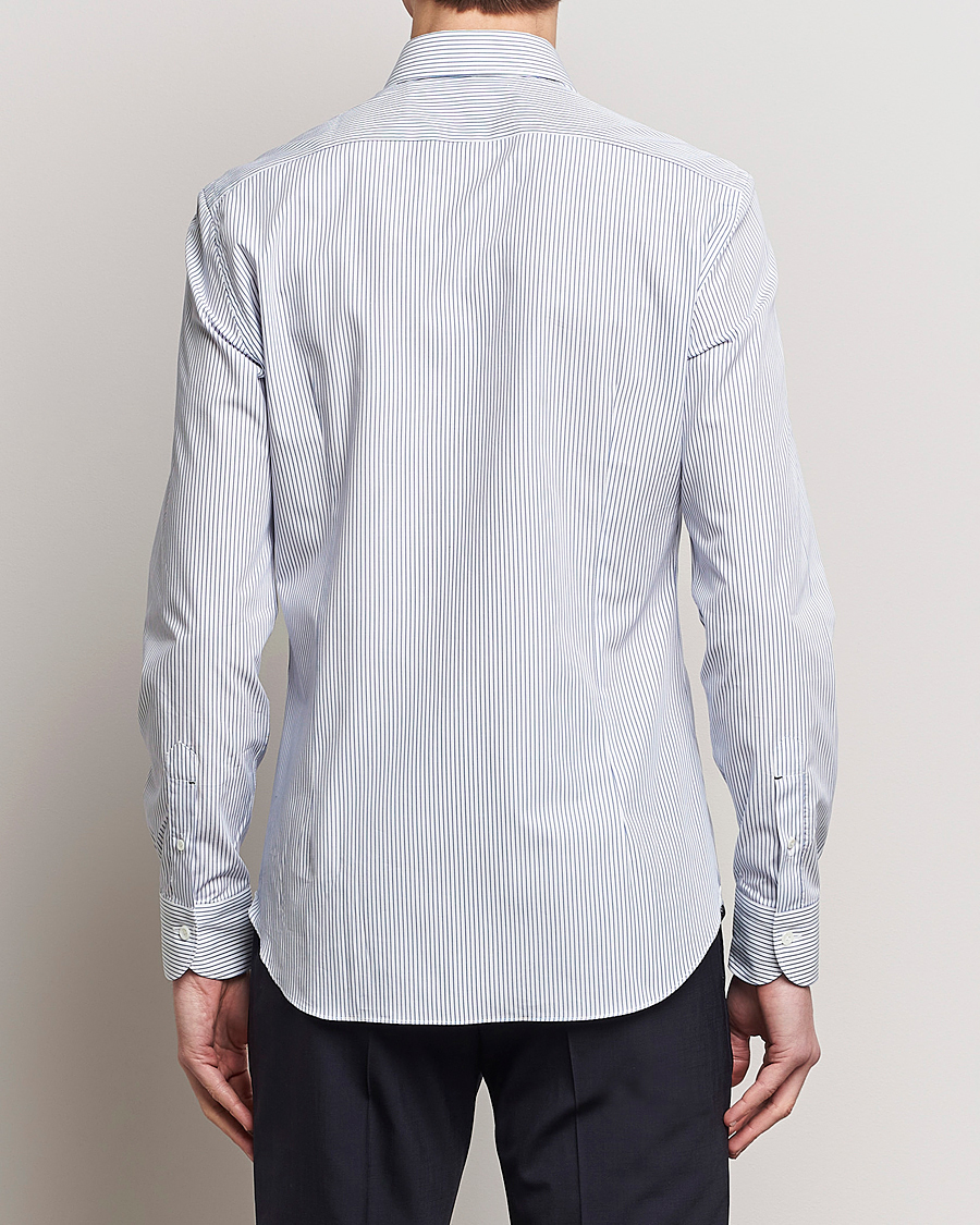 Heren | Overhemden | Mazzarelli | Soft Cotton Cut Away Shirt Blue Pinstripe