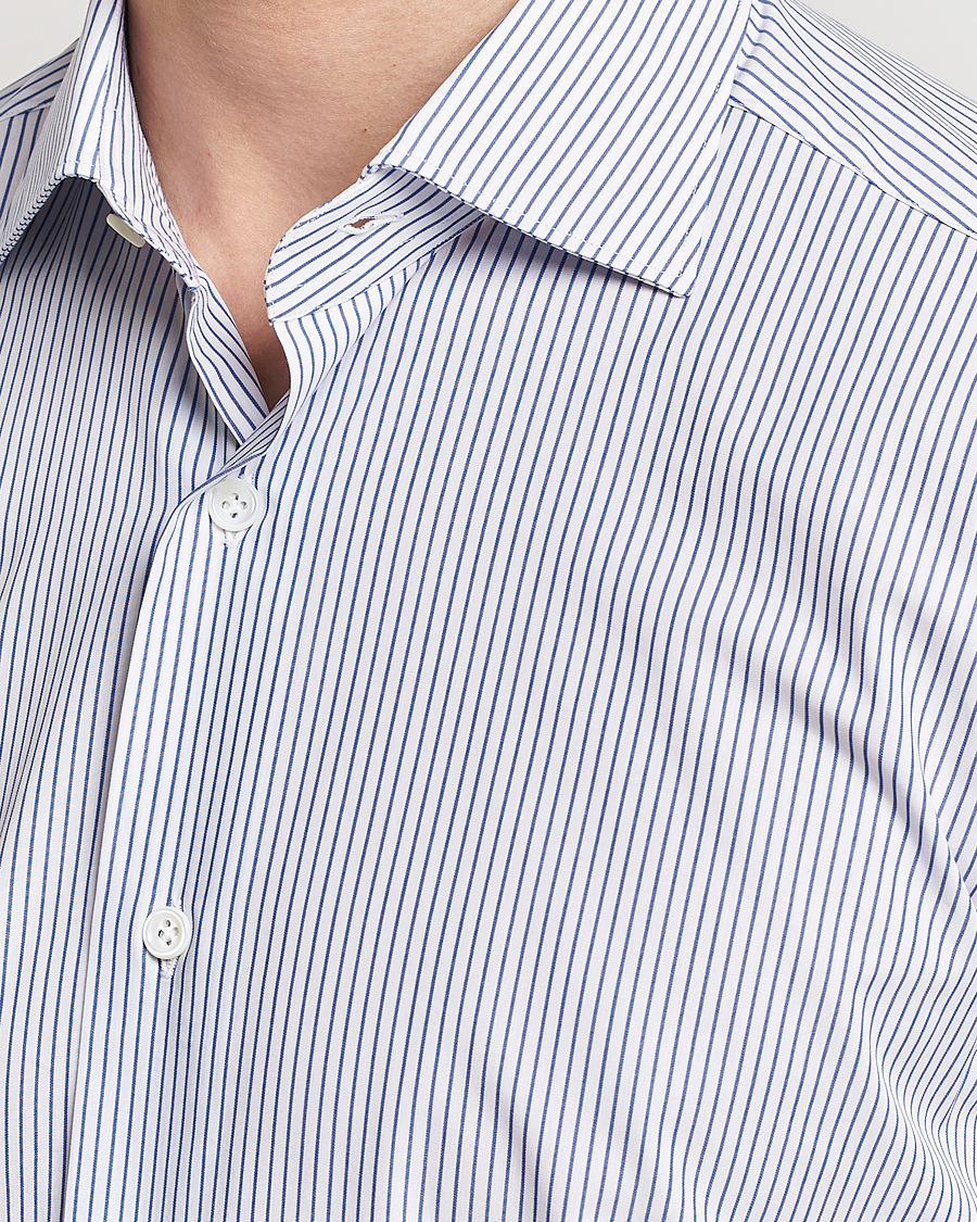 Heren | Overhemden | Mazzarelli | Soft Cotton Cut Away Shirt Blue Pinstripe