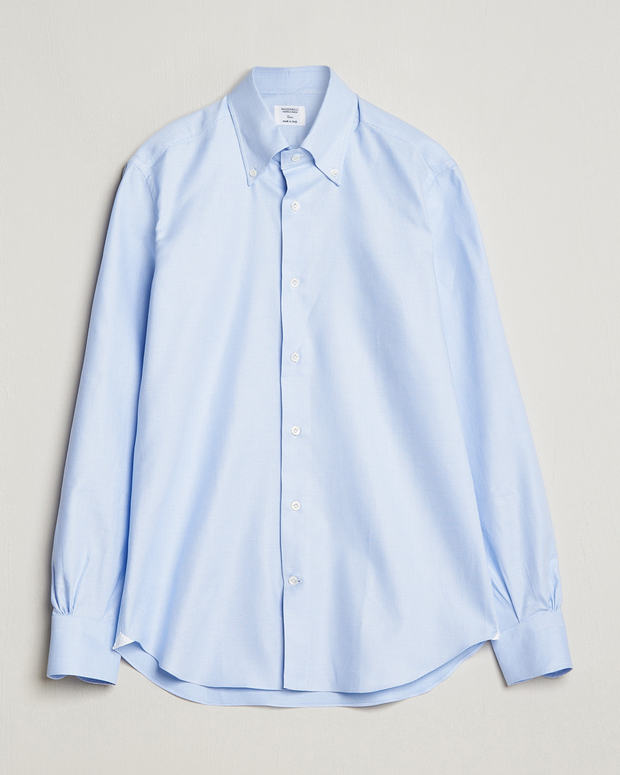 Heren | Overhemden | Mazzarelli | Soft Cotton Texture Button Down Shirt Light Blue