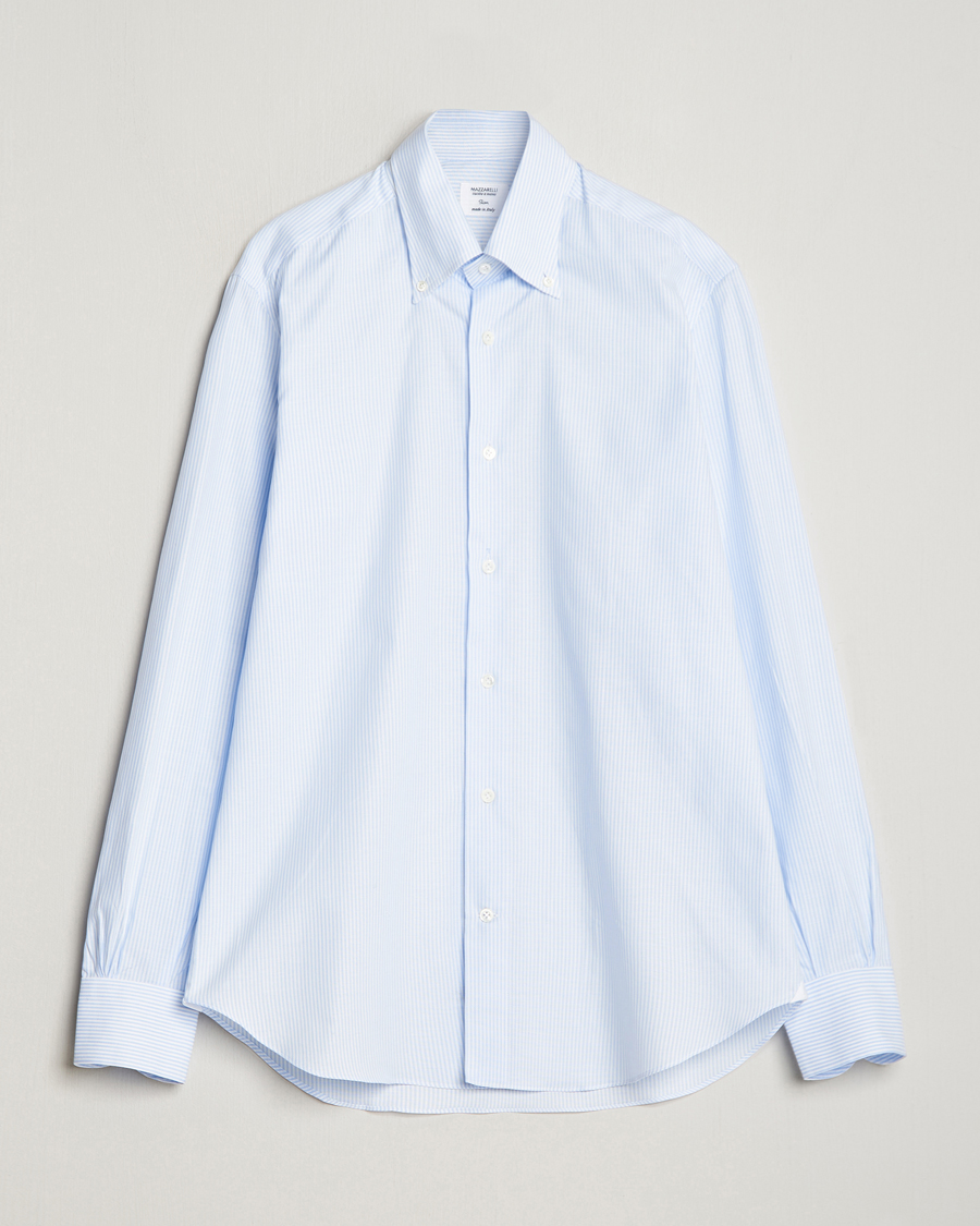 Heren | Overhemden | Mazzarelli | Soft Oxford Button Down Shirt Light Blue Stripe