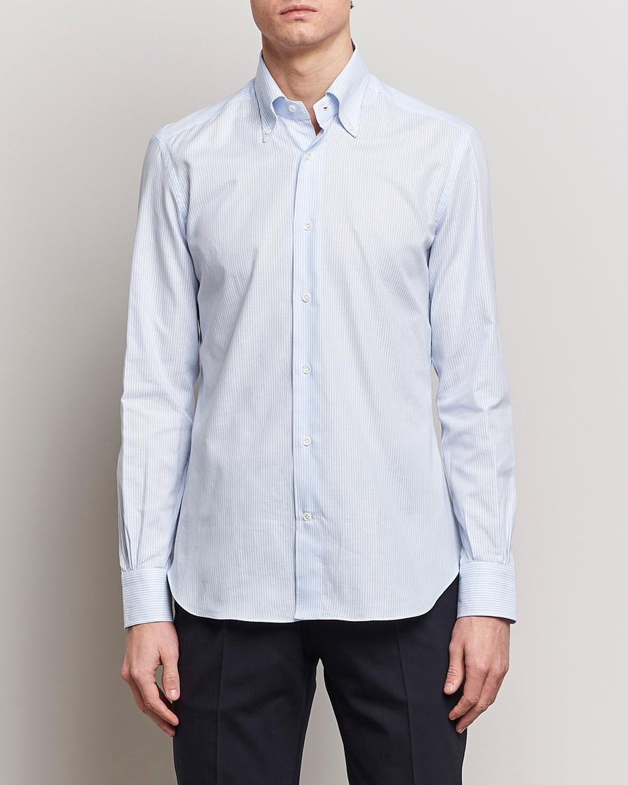 Heren | Mazzarelli | Mazzarelli | Soft Oxford Button Down Shirt Light Blue Stripe