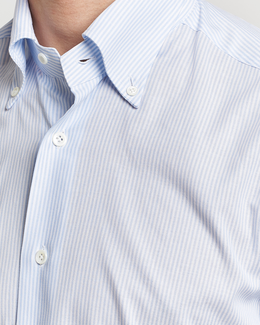 Heren | Overhemden | Mazzarelli | Soft Oxford Button Down Shirt Light Blue Stripe