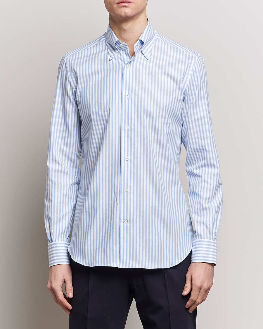 Heren | Overhemden | Mazzarelli | Soft Oxford Button Down Shirt Blue Stripe