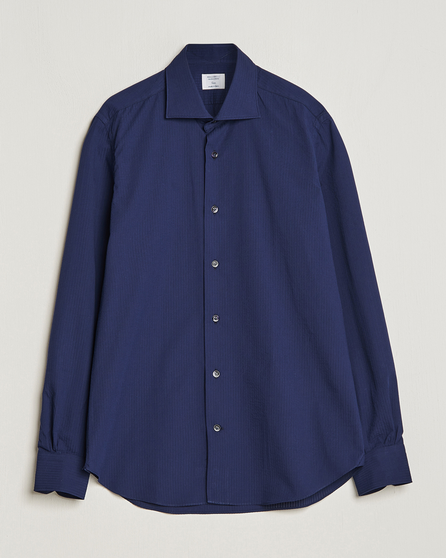 Heren | Overhemden | Mazzarelli | Soft Tonal Seersucker Shirt Navy