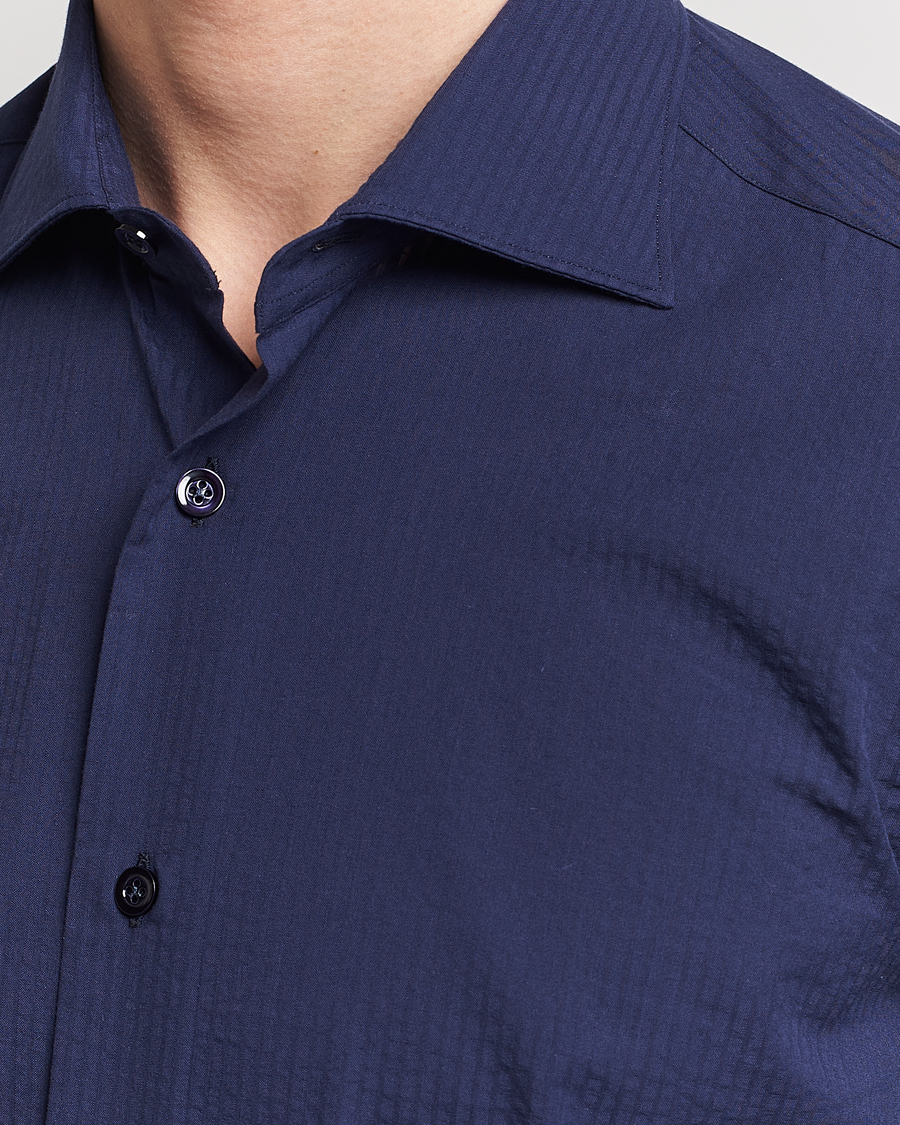 Heren | Overhemden | Mazzarelli | Soft Tonal Seersucker Shirt Navy