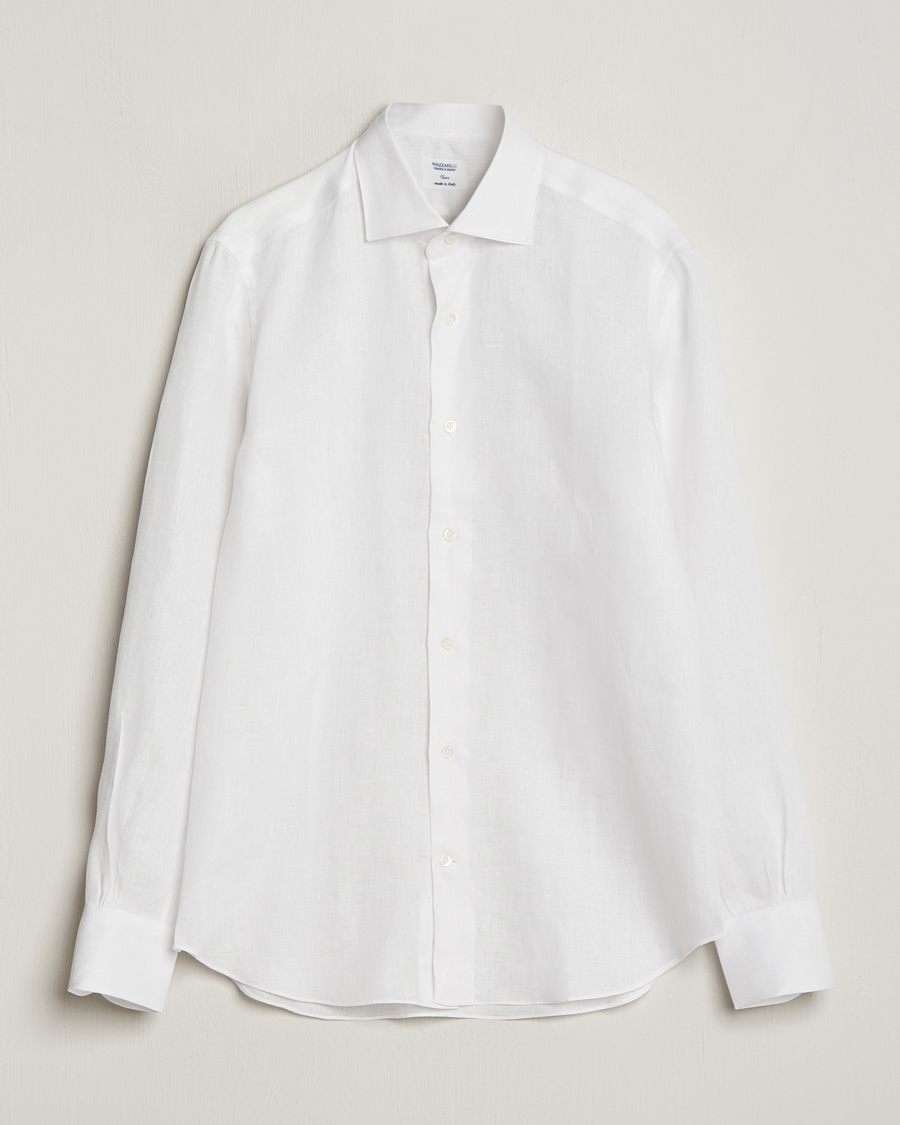 Heren | Overhemden | Mazzarelli | Soft Linen Cut Away Shirt White
