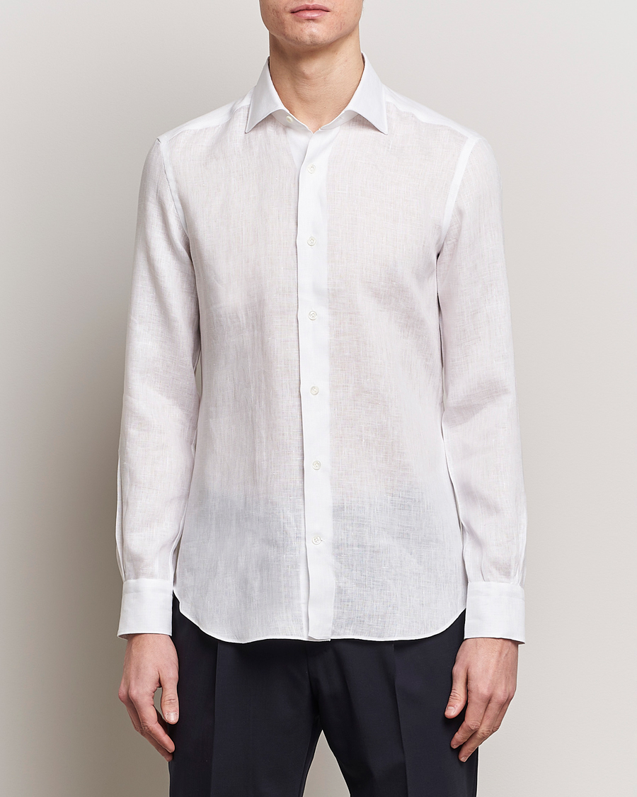 Heren | Afdelingen | Mazzarelli | Soft Linen Cut Away Shirt White