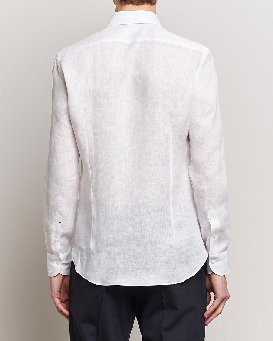 Heren | Overhemden | Mazzarelli | Soft Linen Cut Away Shirt White