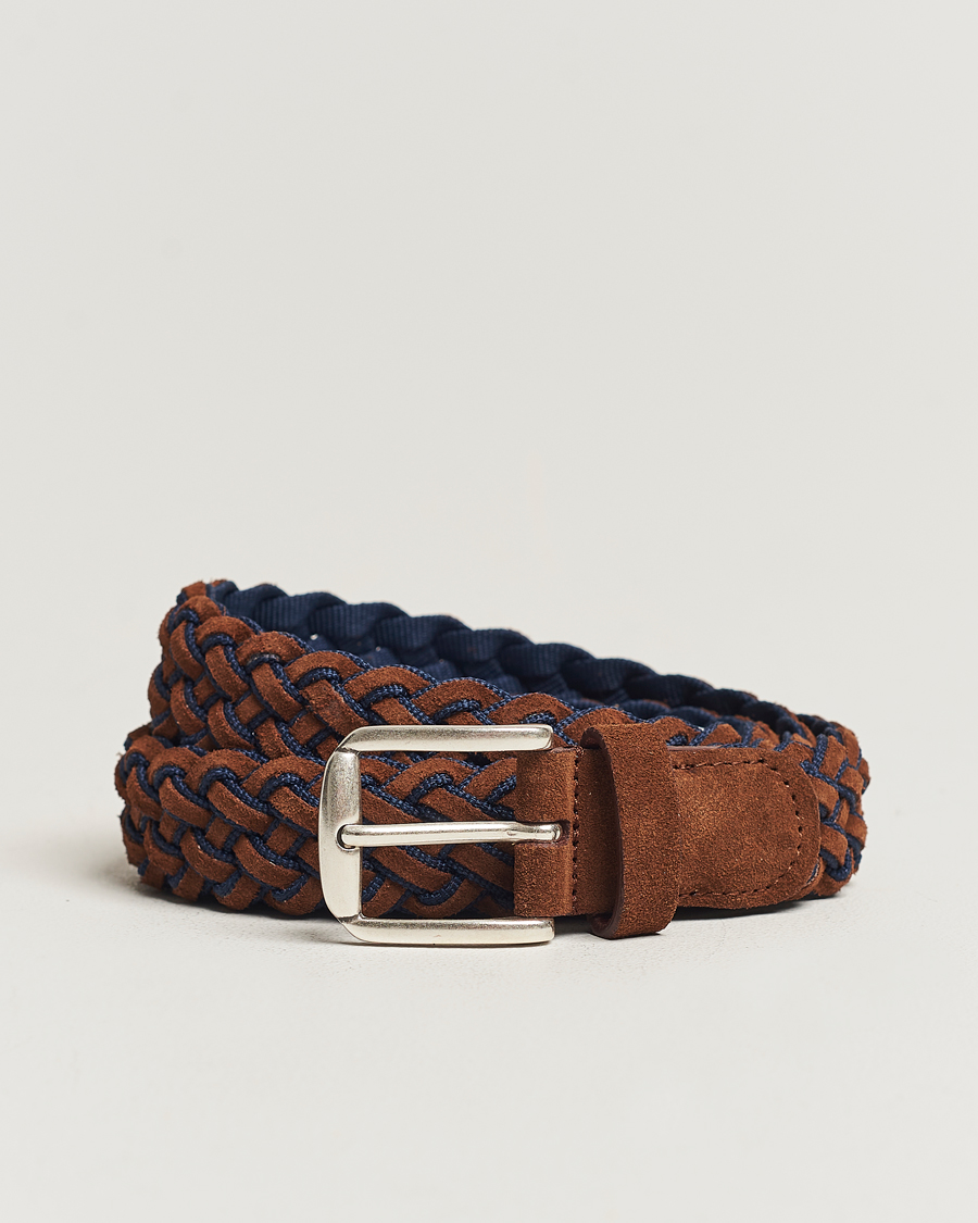 Heren | Anderson's Woven Suede Mix Belt 3 cm Brown/Blue | Anderson's | Woven Suede Mix Belt 3 cm Brown/Blue
