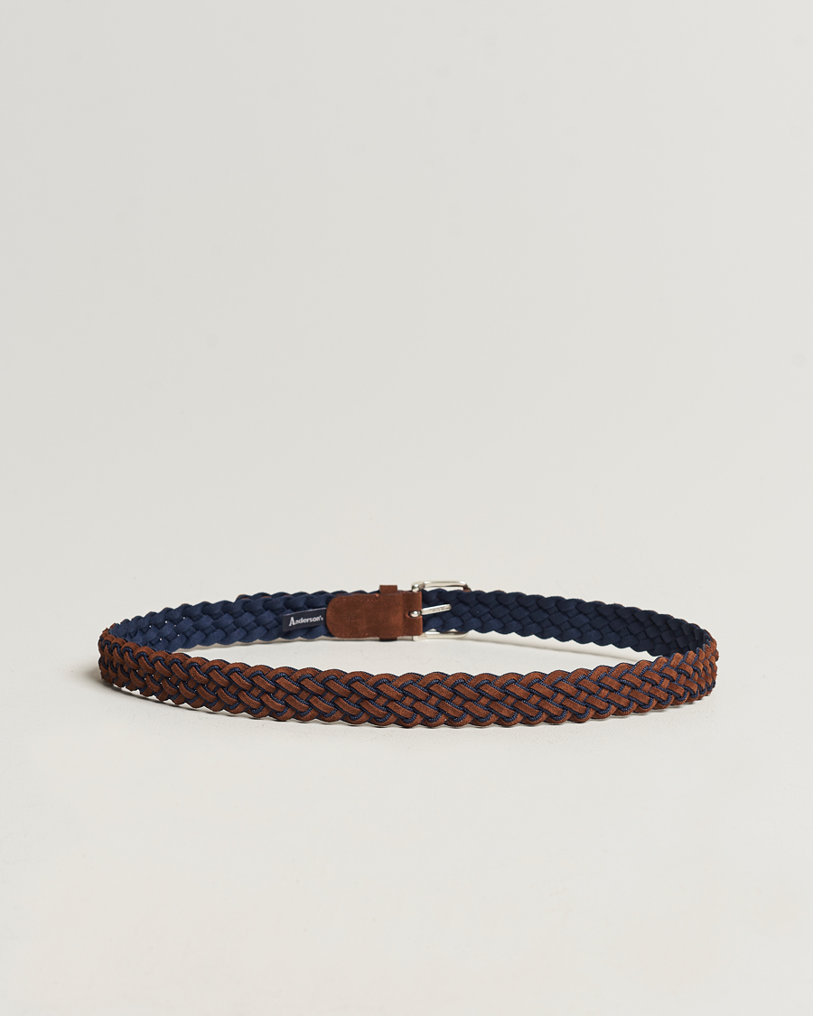Heren | Italian Department | Anderson's | Woven Suede Mix Belt 3 cm Brown/Blue
