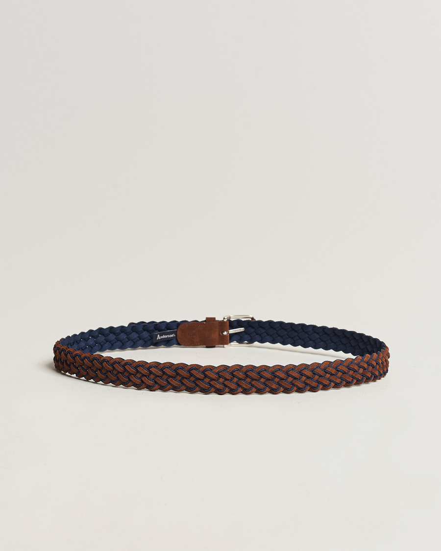 Heren | Anderson's | Anderson's | Woven Suede Mix Belt 3 cm Brown/Blue