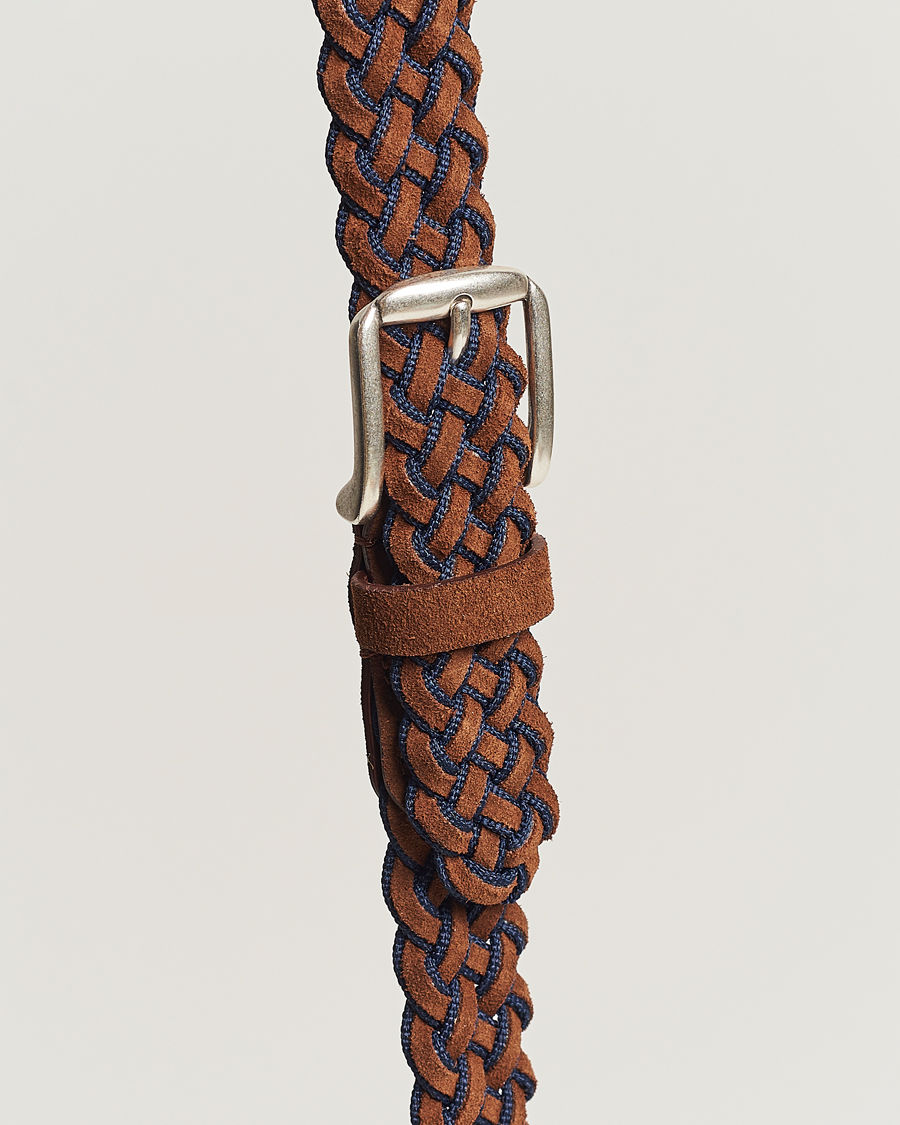 Heren | Anderson's Woven Suede Mix Belt 3 cm Brown/Blue | Anderson's | Woven Suede Mix Belt 3 cm Brown/Blue