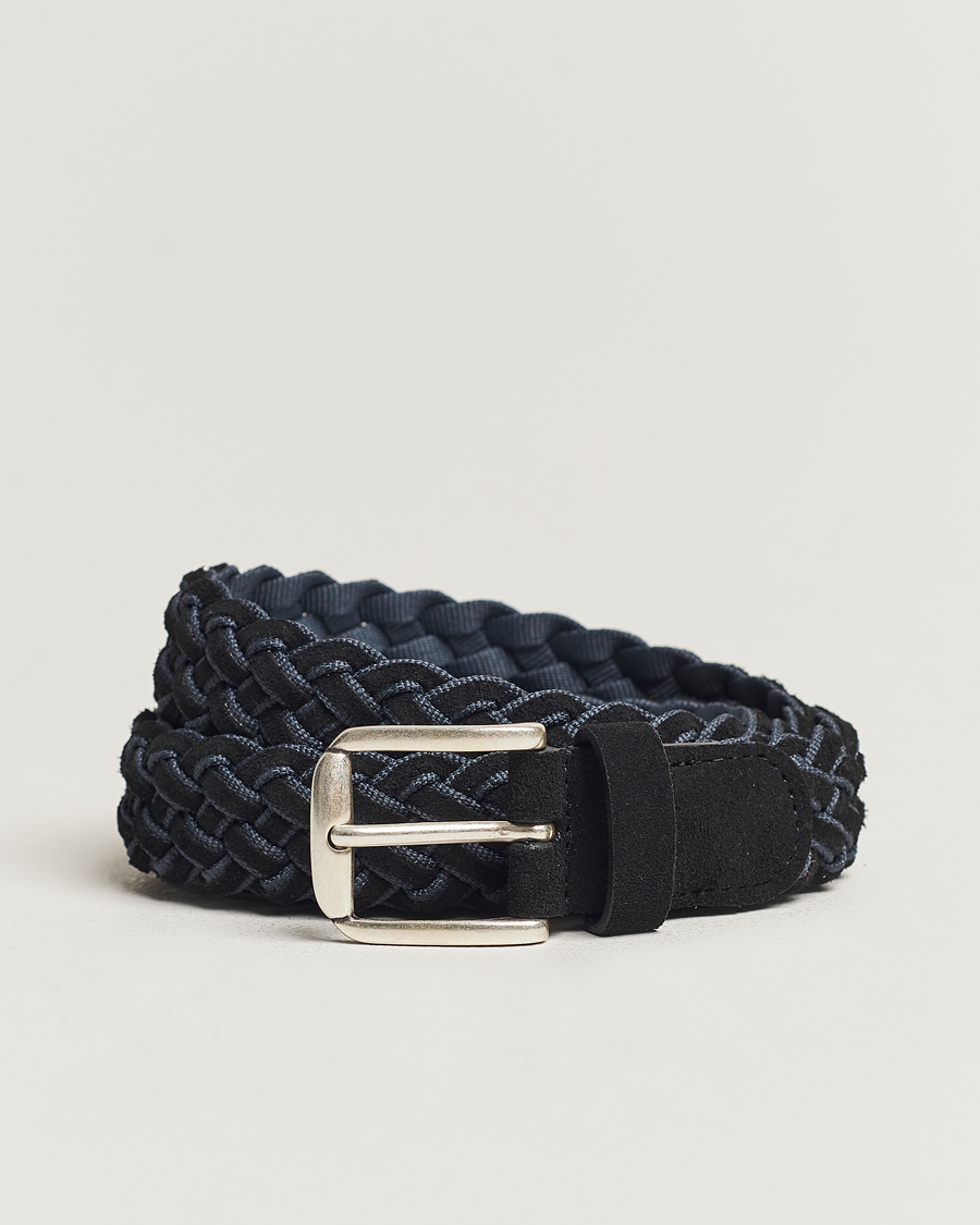 Heren | Anderson's Woven Suede Mix Belt 3 cm Navy | Anderson's | Woven Suede Mix Belt 3 cm Navy