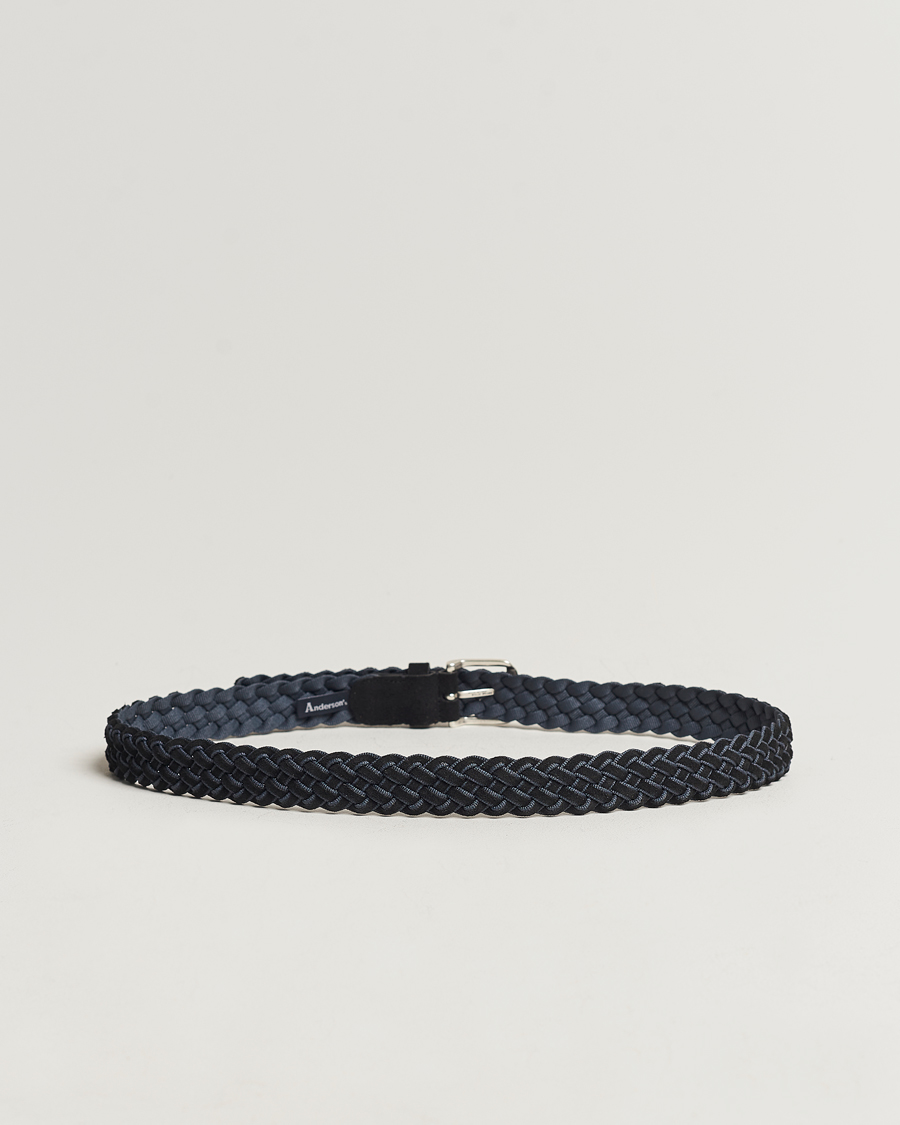 Heren | Anderson's Woven Suede Mix Belt 3 cm Navy | Anderson's | Woven Suede Mix Belt 3 cm Navy