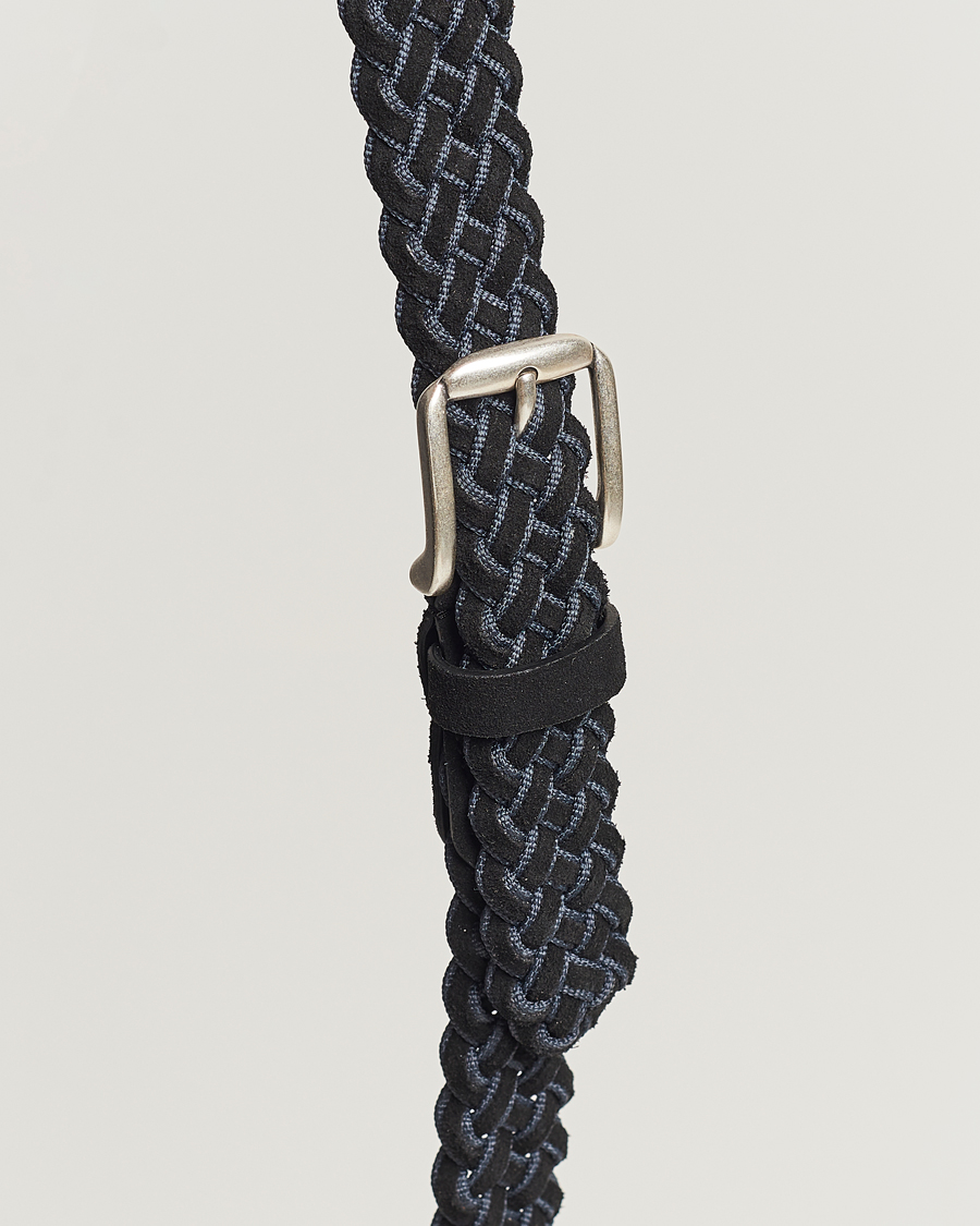 Heren | Anderson's Woven Suede Mix Belt 3 cm Navy | Anderson's | Woven Suede Mix Belt 3 cm Navy
