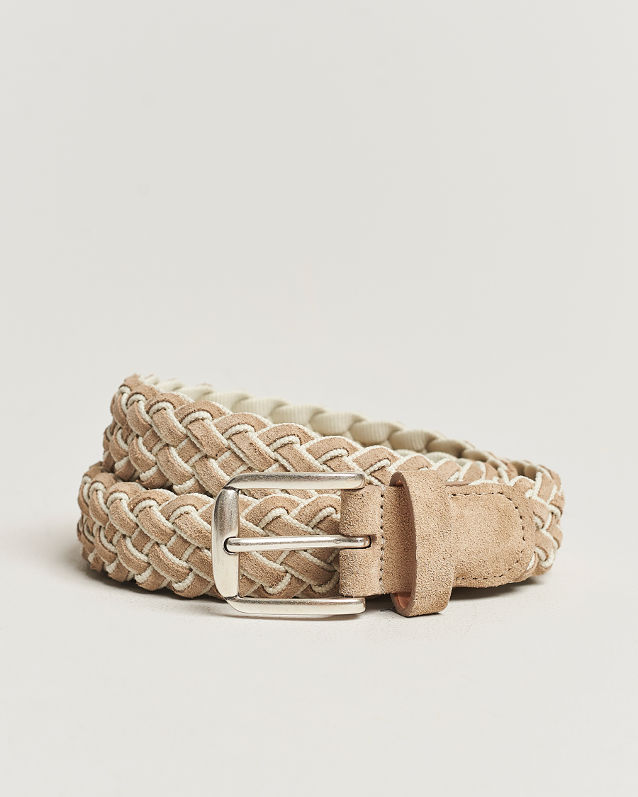 Heren | Anderson's Woven Suede Mix Belt 3 cm Beige | Anderson's | Woven Suede Mix Belt 3 cm Beige