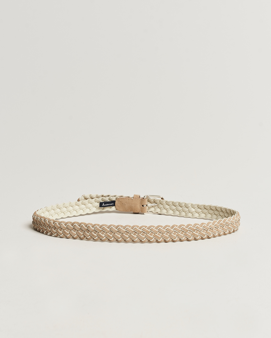 Heren | Italian Department | Anderson's | Woven Suede Mix Belt 3 cm Beige