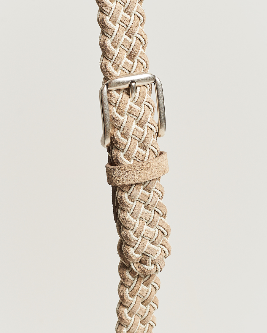 Heren | Anderson's Woven Suede Mix Belt 3 cm Beige | Anderson's | Woven Suede Mix Belt 3 cm Beige