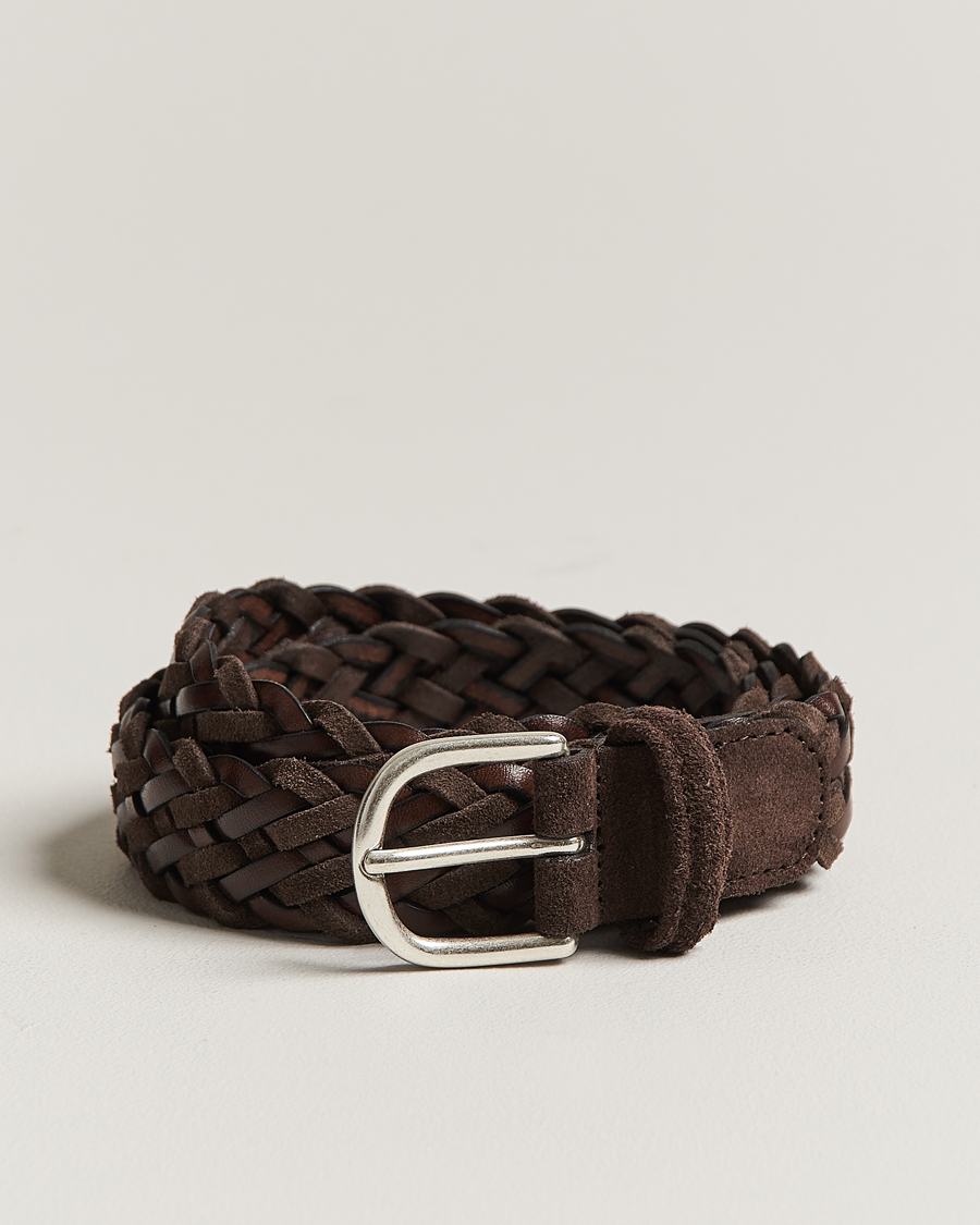 Heren | Anderson's Woven Suede/Leather Belt 3 cm Dark Brown | Anderson's | Woven Suede/Leather Belt 3 cm Dark Brown