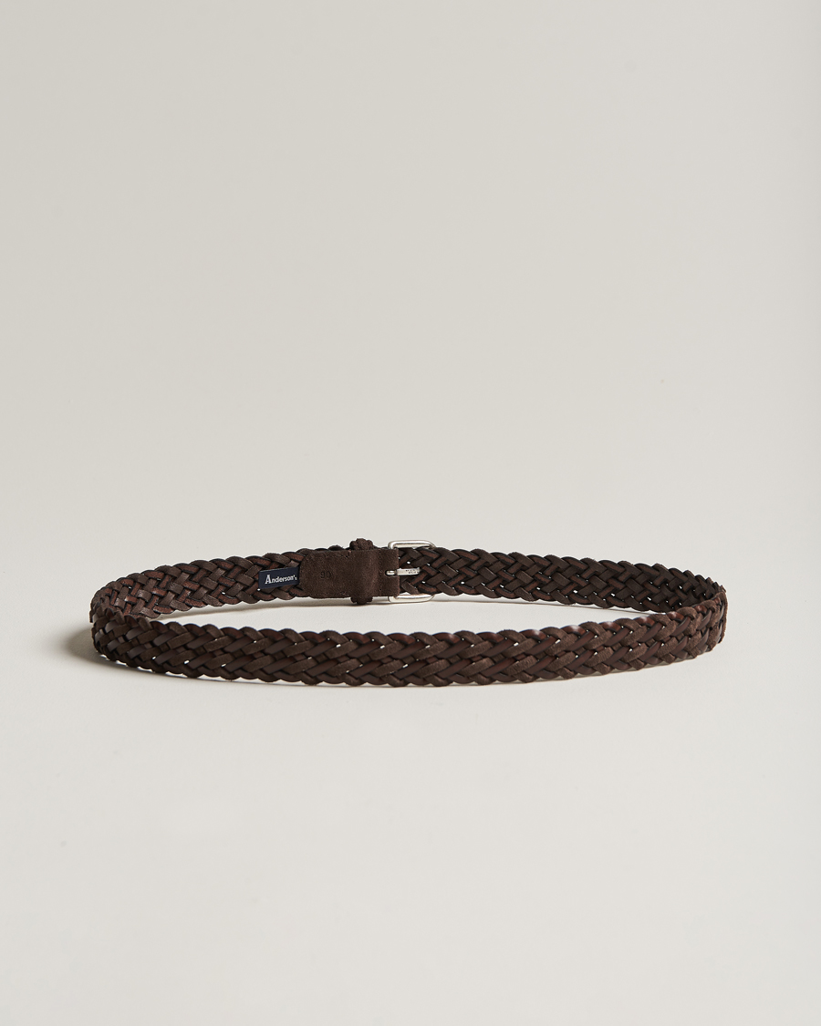 Heren | Business & Beyond | Anderson's | Woven Suede/Leather Belt 3 cm Dark Brown