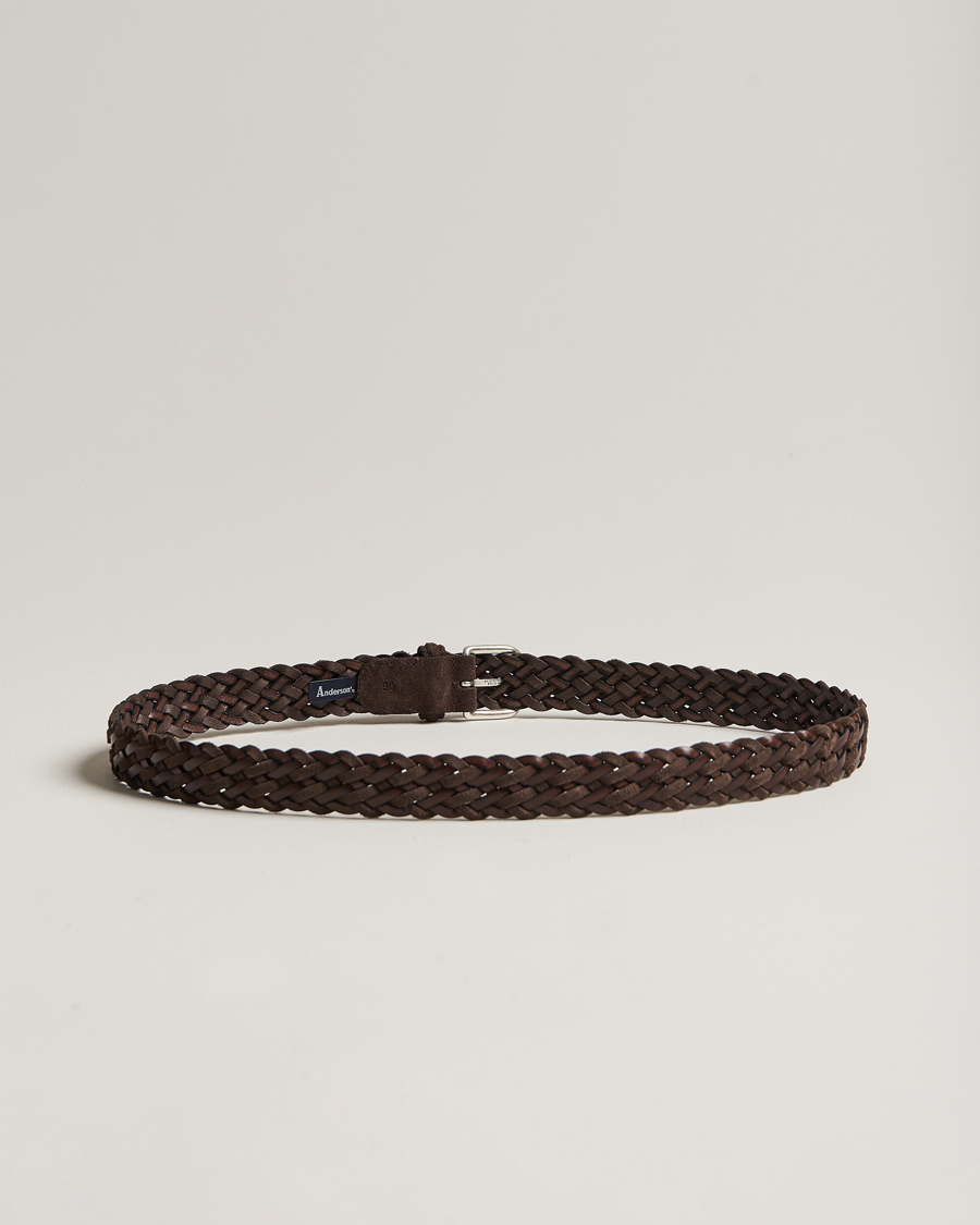 Heren | Anderson's Woven Suede/Leather Belt 3 cm Dark Brown | Anderson's | Woven Suede/Leather Belt 3 cm Dark Brown