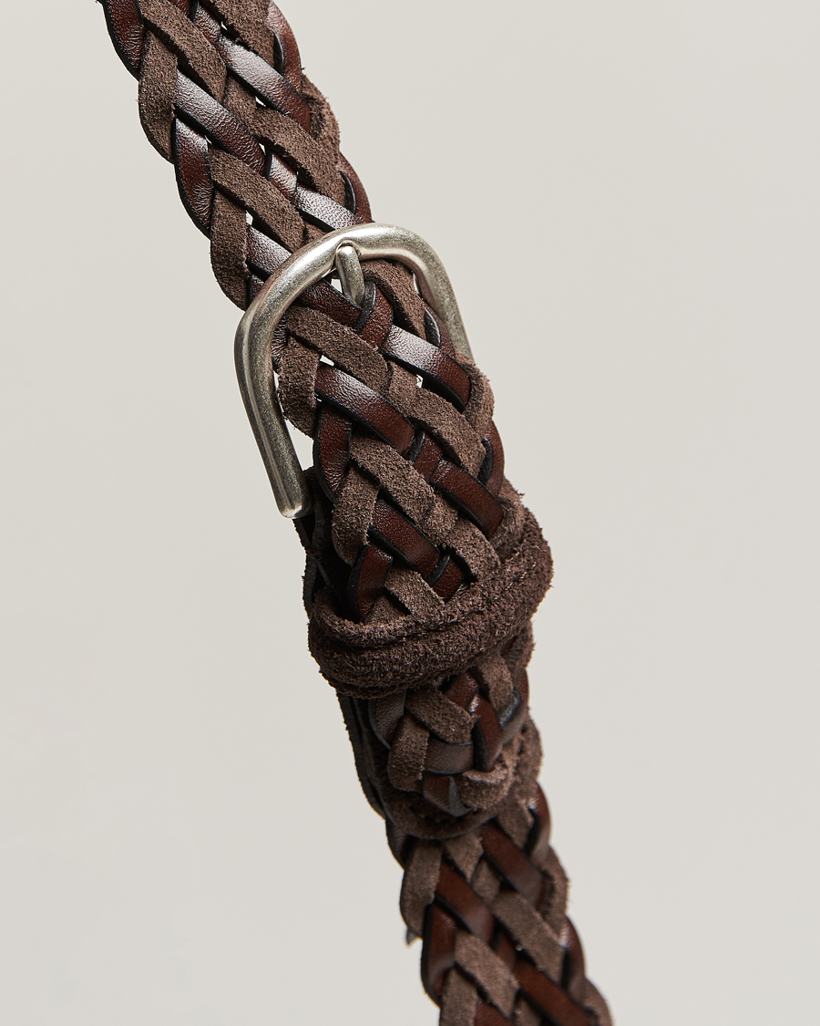 Heren | Anderson's Woven Suede/Leather Belt 3 cm Dark Brown | Anderson's | Woven Suede/Leather Belt 3 cm Dark Brown