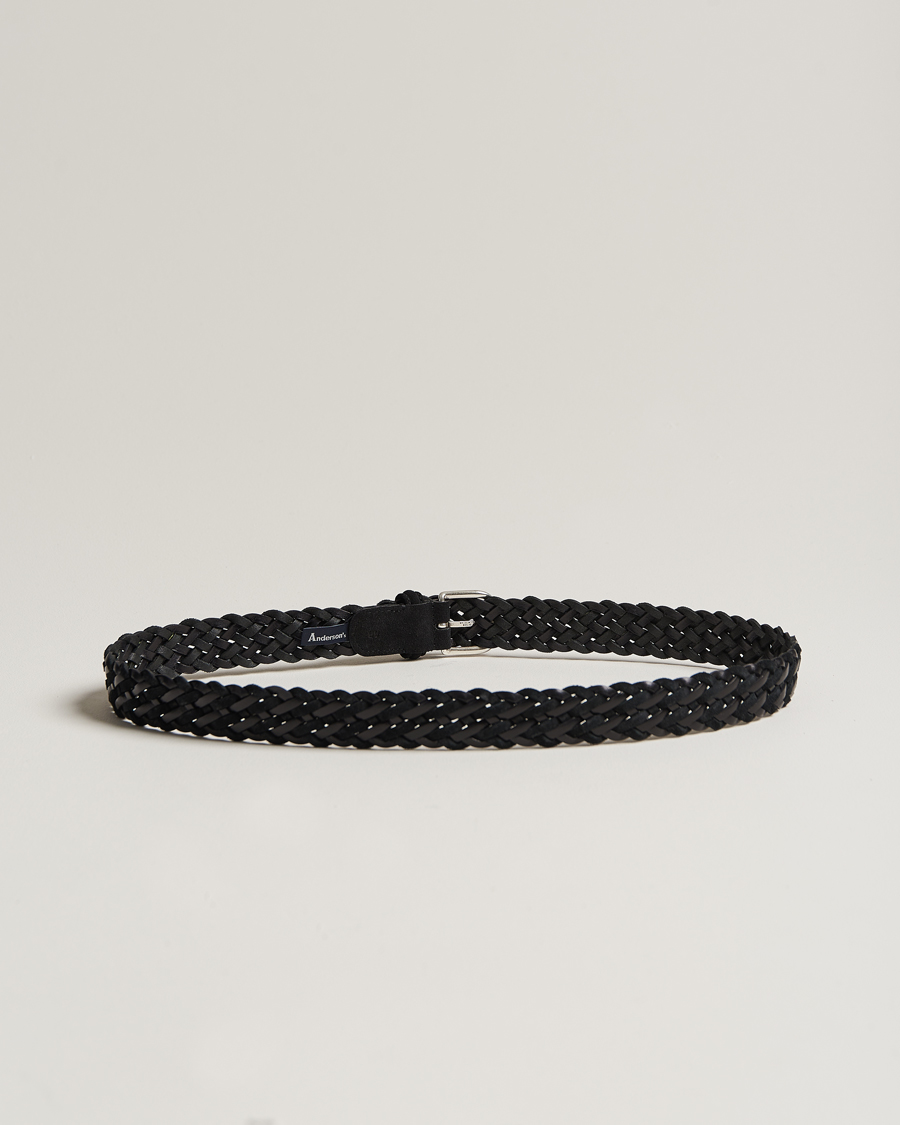 Heren | Italian Department | Anderson's | Woven Suede/Leather Belt 3 cm Black