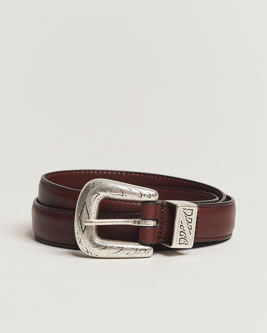 Heren | Anderson's Grained Western Leather Belt 2,5 cm Dark Brown | Anderson's | Grained Western Leather Belt 2,5 cm Dark Brown