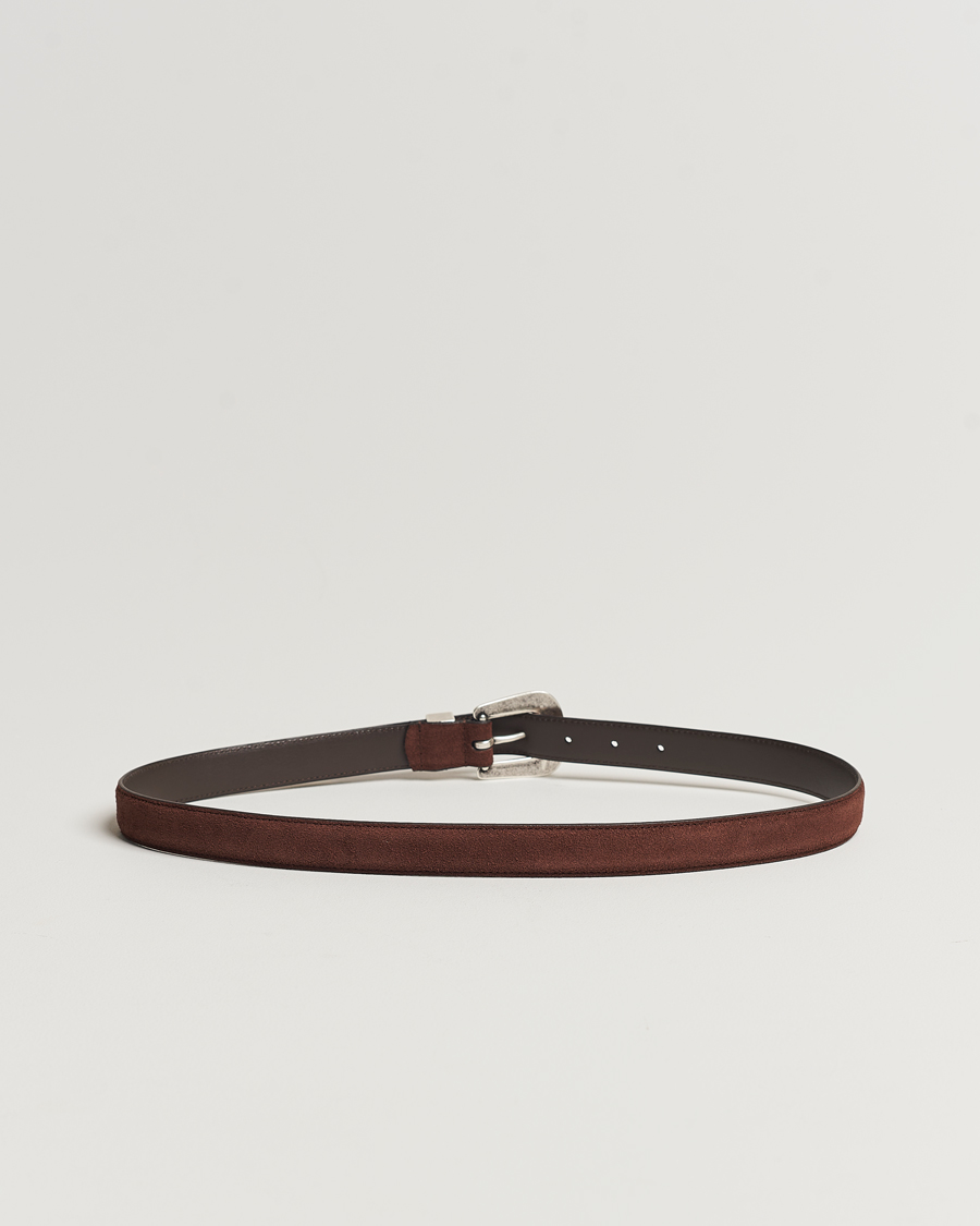 Heren | Accessoires | Anderson's | Grained Western Suede Belt 2,5 cm Dark Brown