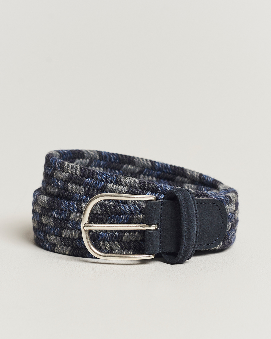 Heren | Anderson's Braided Wool Belt Navy Multi | Anderson's | Braided Wool Belt Navy Multi