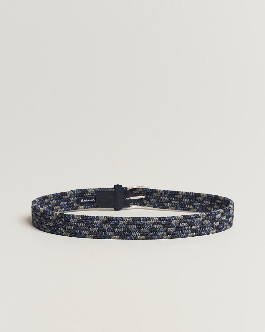 Heren | Anderson's Braided Wool Belt Navy Multi | Anderson's | Braided Wool Belt Navy Multi