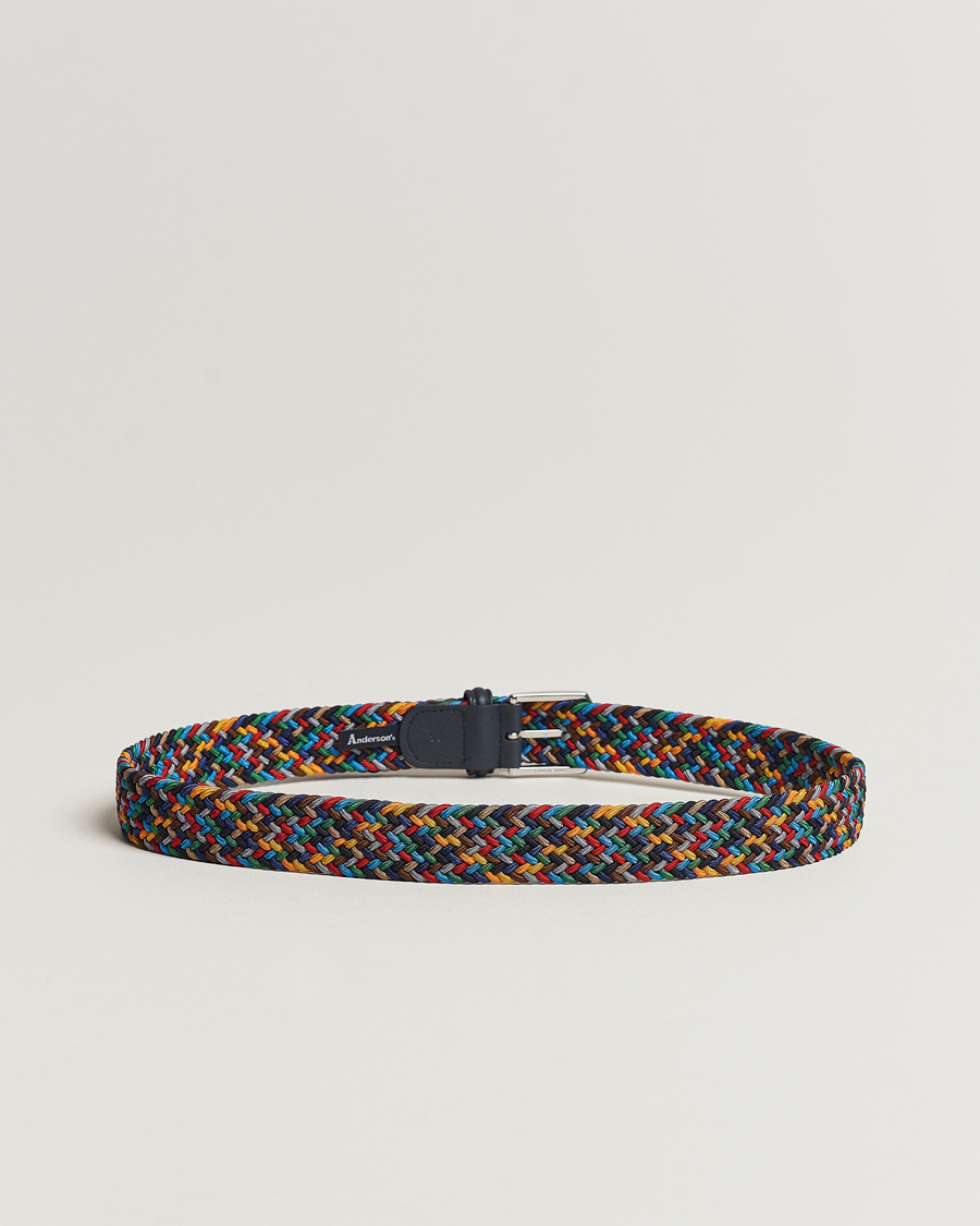 Heren | Italian Department | Anderson's | Stretch Woven 3,5 cm Belt Dark Multi