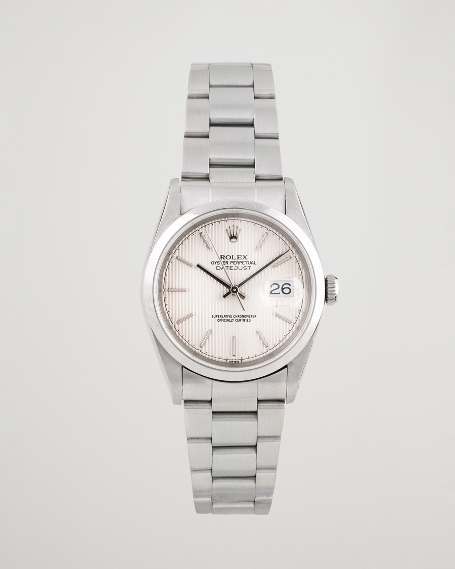 Heren | Rolex Pre-Owned Datejust 16200 Oyster Perpetual Steel White Silver | Rolex Pre-Owned | Datejust 16200 Oyster Perpetual Steel White Silver
