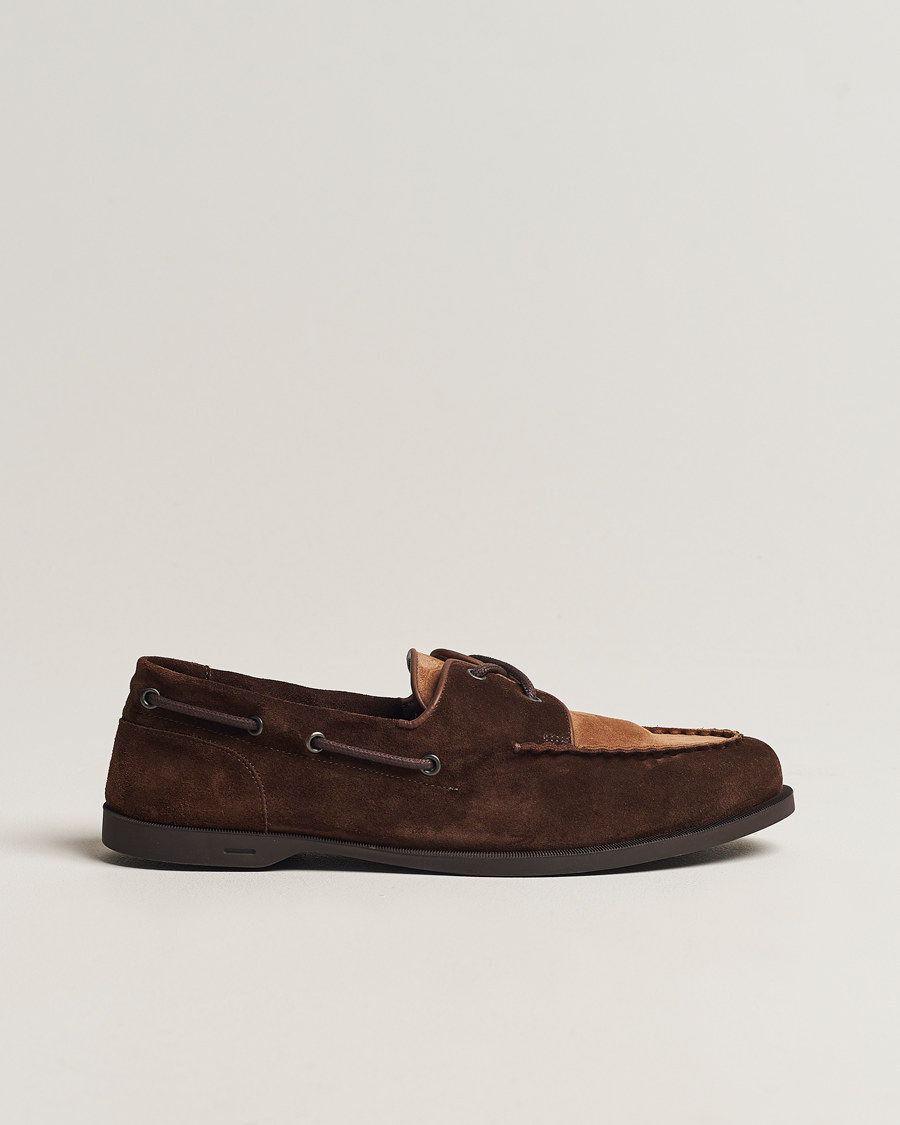 Heren | John Lobb Foil Boat Shoe Dark Brown/Cognac Suede | John Lobb | Foil Boat Shoe Dark Brown/Cognac Suede