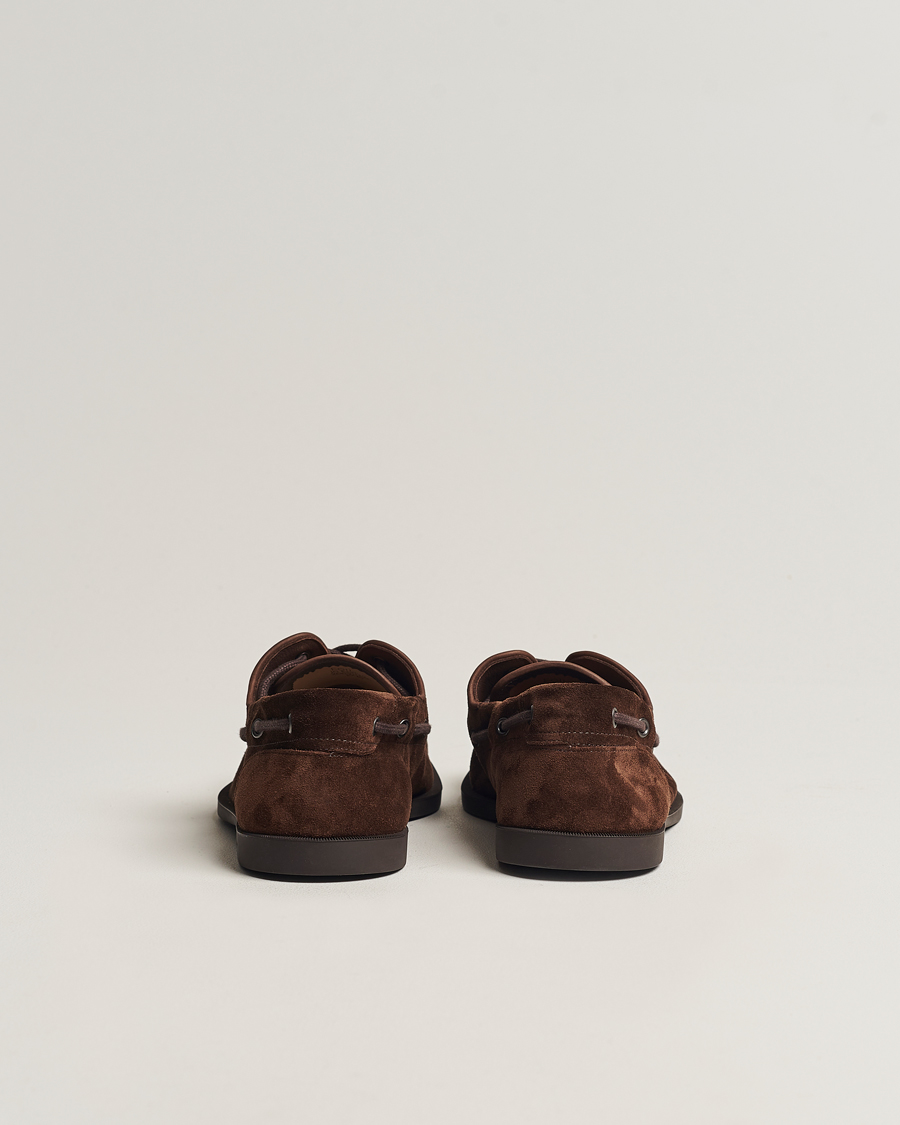 Heren | John Lobb Foil Boat Shoe Dark Brown/Cognac Suede | John Lobb | Foil Boat Shoe Dark Brown/Cognac Suede