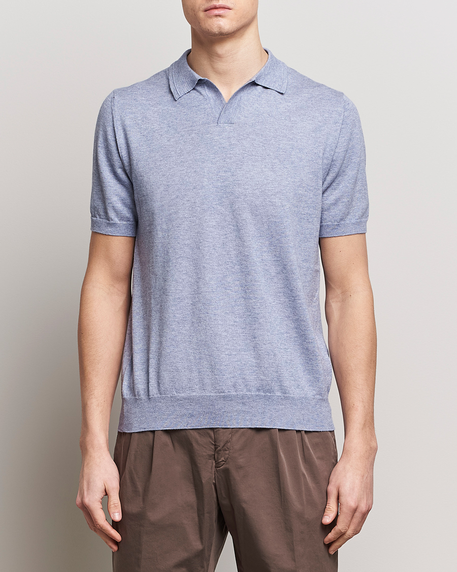 Heren | Italian Department | Altea | Cotton/Cashmere Polo Shirt Light Blue